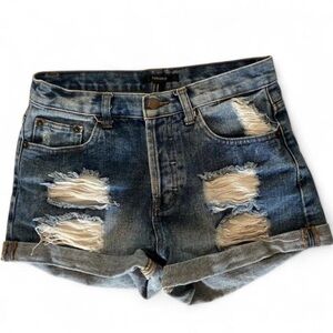 Forever 21 Distressed High Waisted Denim Jean Shorts size 28